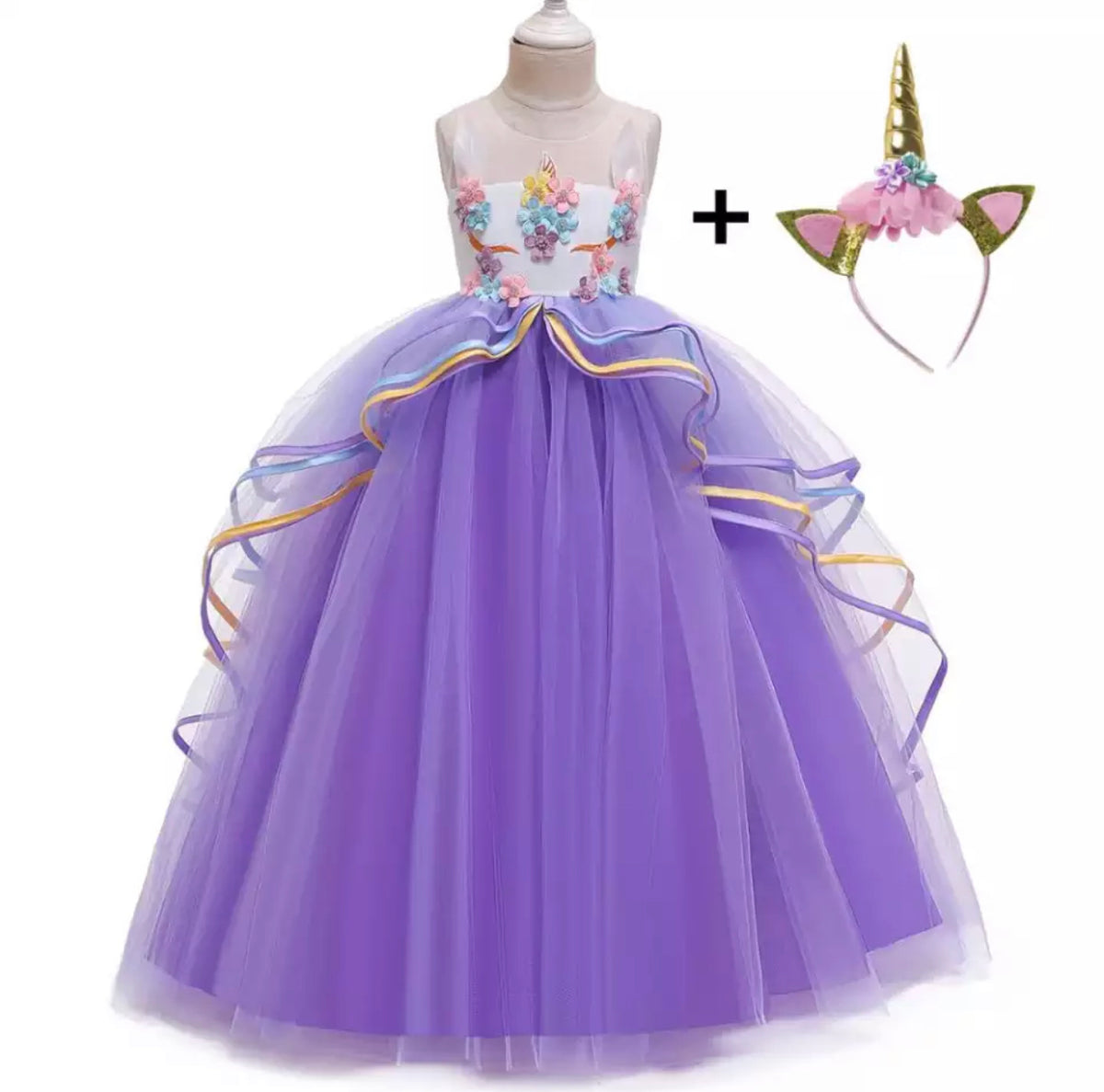 Unicorn Purple Tulle Dress + Unicorn Headband