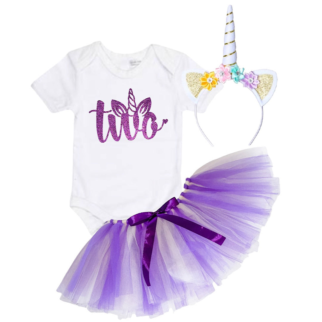 Purple TWO Unicorn Birthday Outfit - Lullaby Lane Design