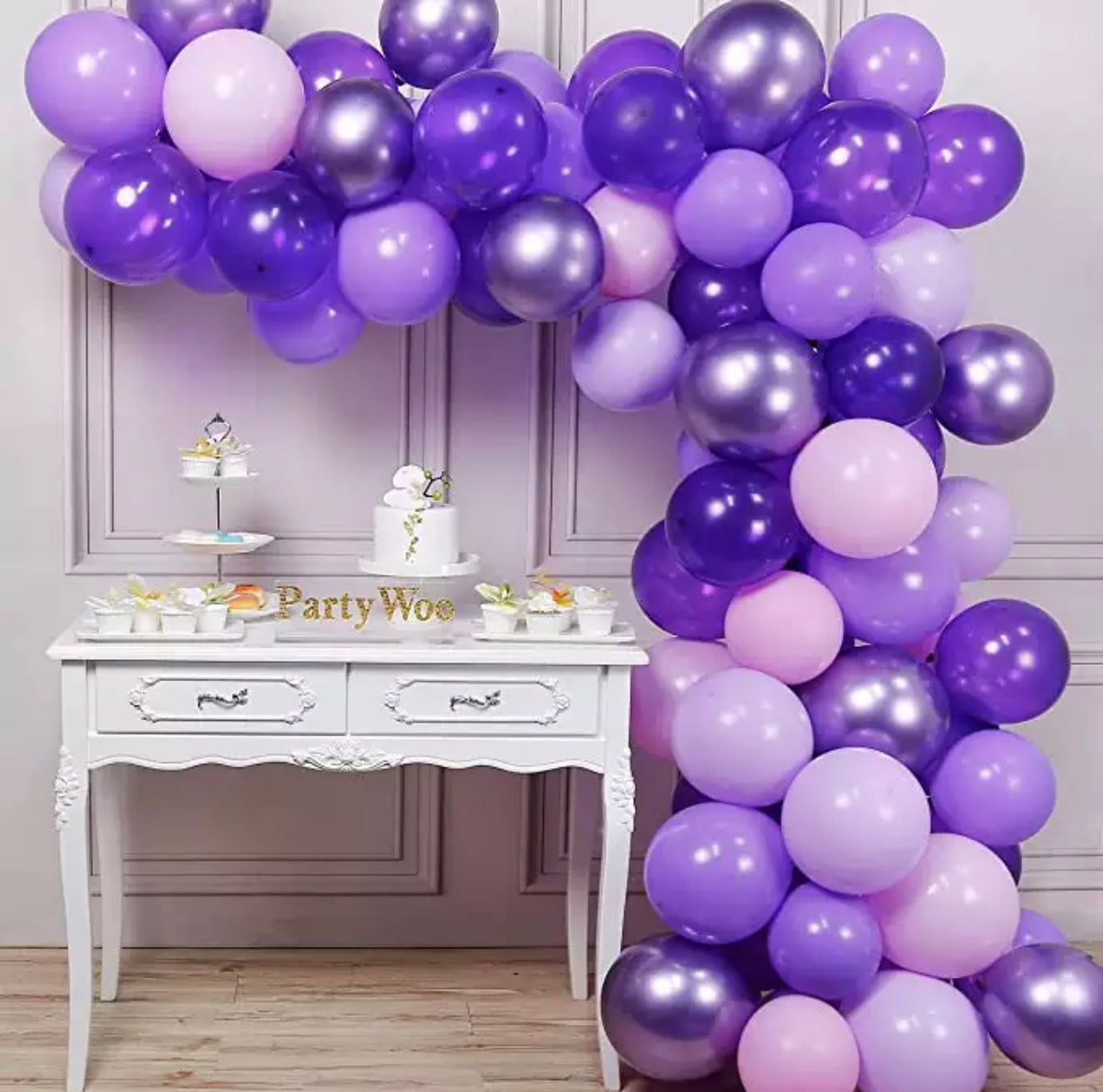 Metallic Purple & White Balloon Garland Kit