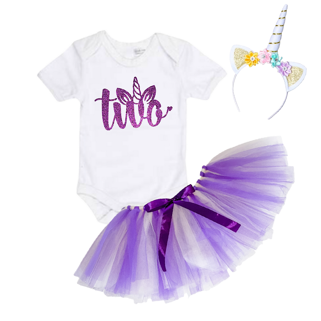 Purple TWO Unicorn Birthday Outfit - Lullaby Lane Design