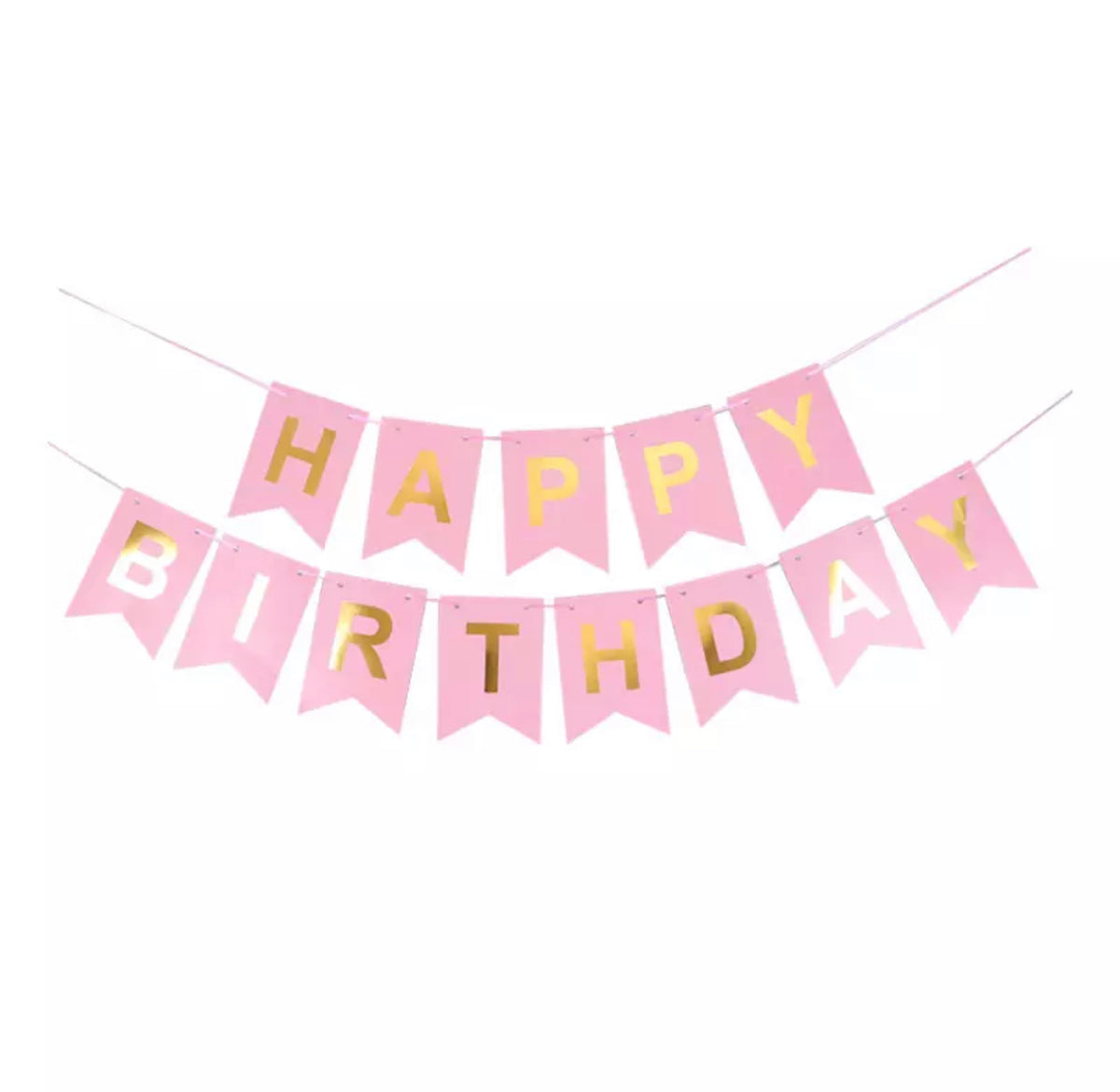 Pink & Gold Happy Birthday Party Banner