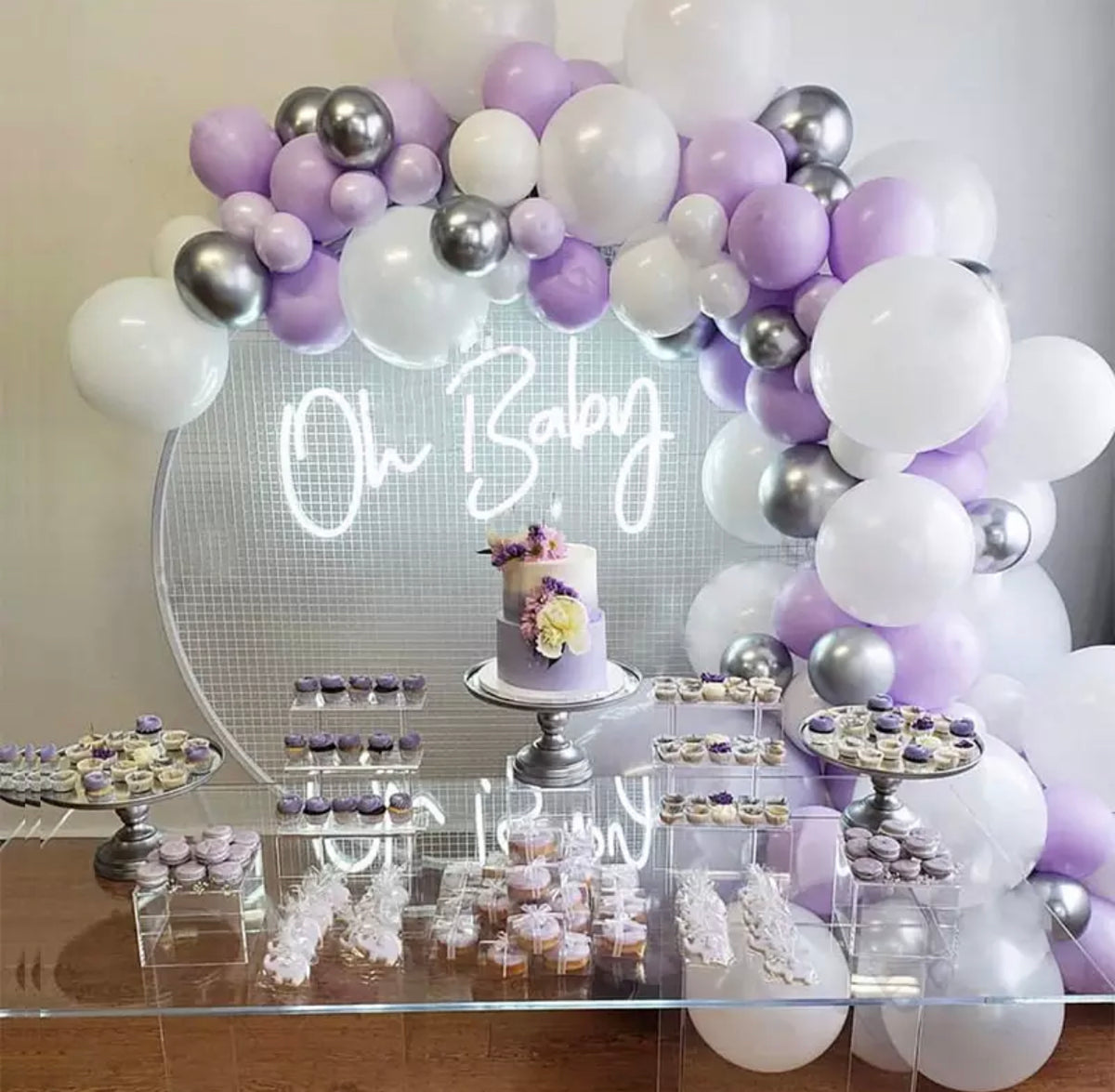 Light Purple, Metallic Silver & Whites Balloon Garland Kit