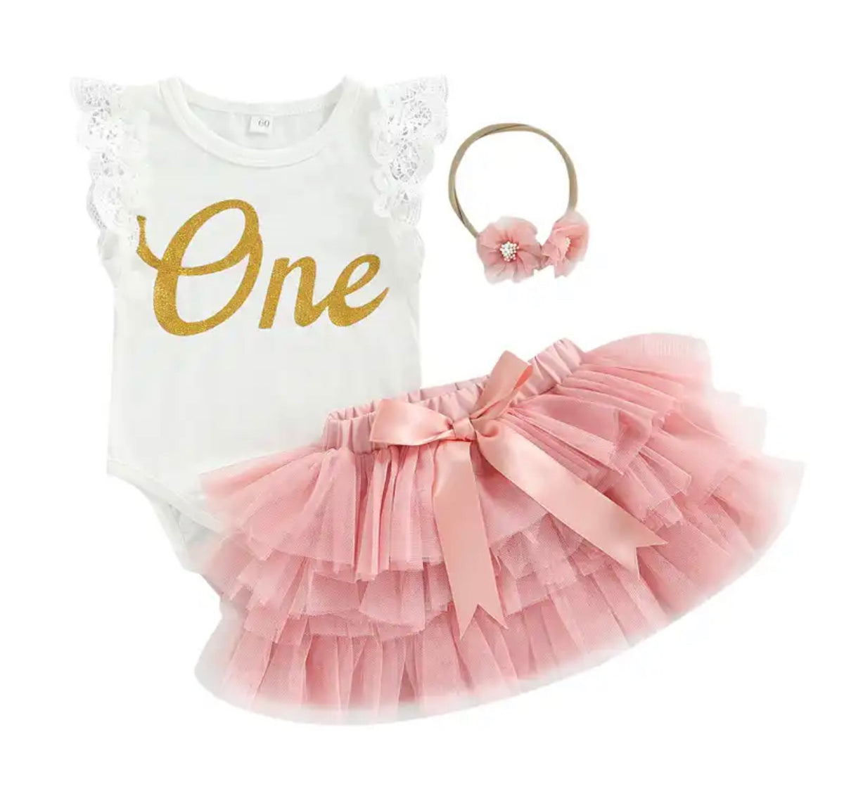 Pink Gold One Short Sleeve First Birthday Outfit