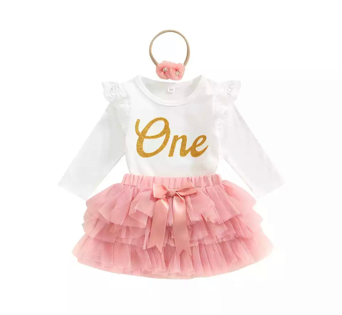 Pink Gold One Long Sleeve First Birthday Outfit