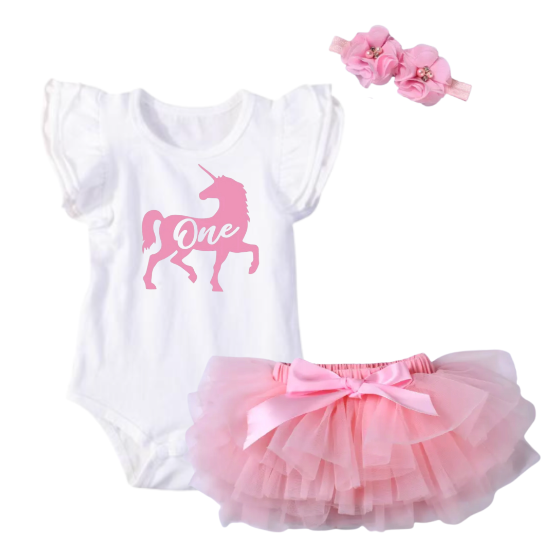 Baby girl first 2025 birthday unicorn outfit