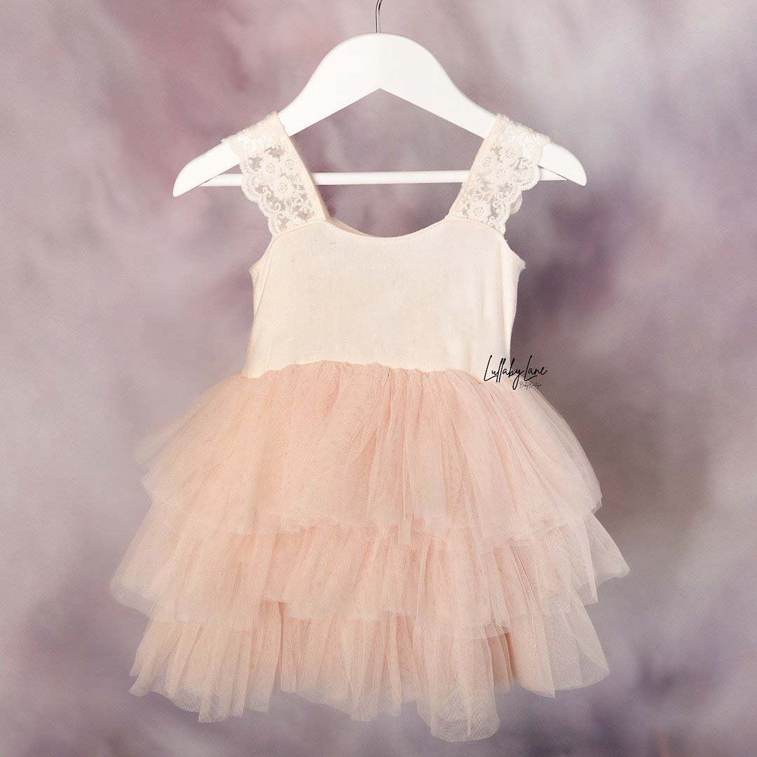 Peach Lace First Birthday Tulle Dress - Lullaby Lane Couture