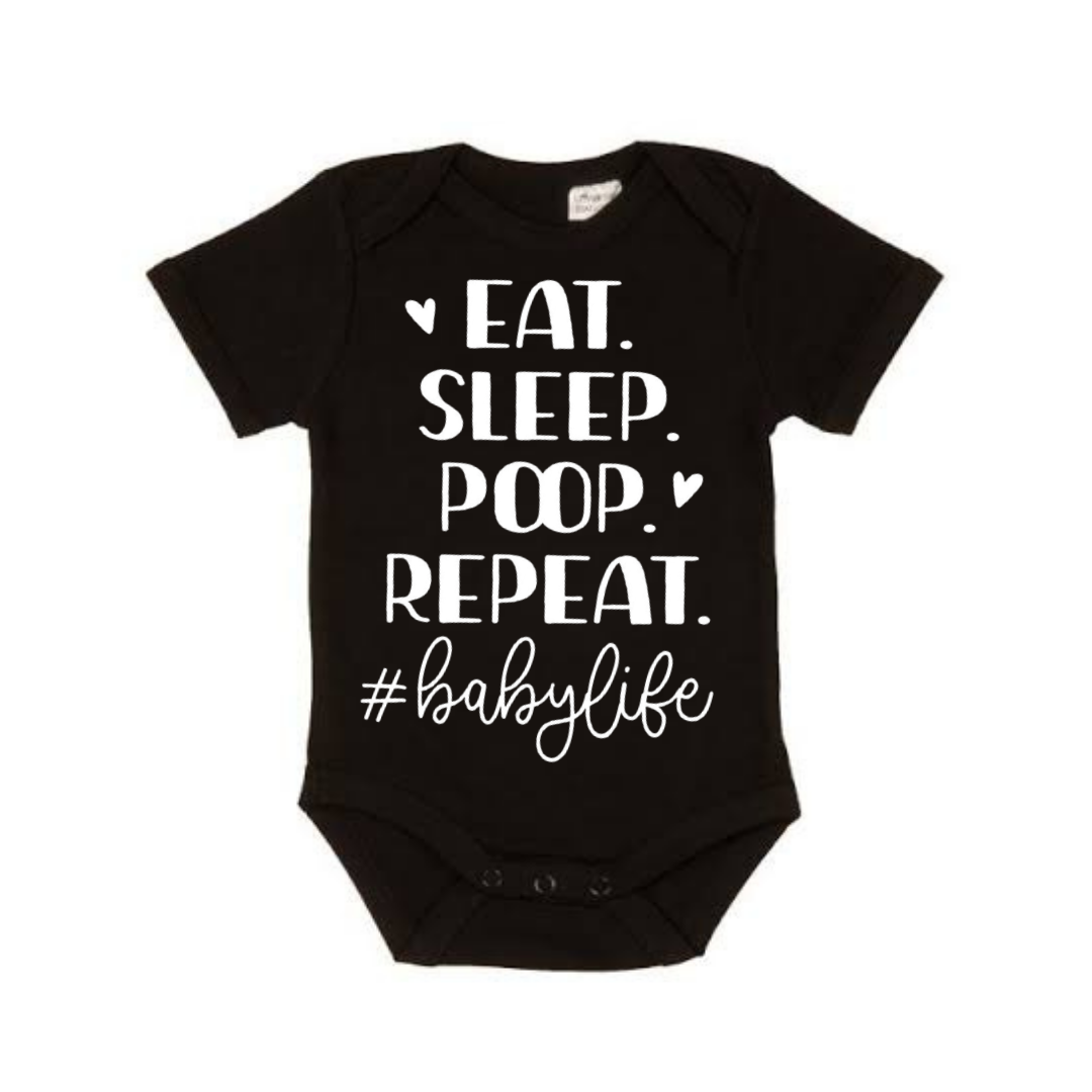 Eat. Sleep. Poop. Repeat Bodysuit - Black