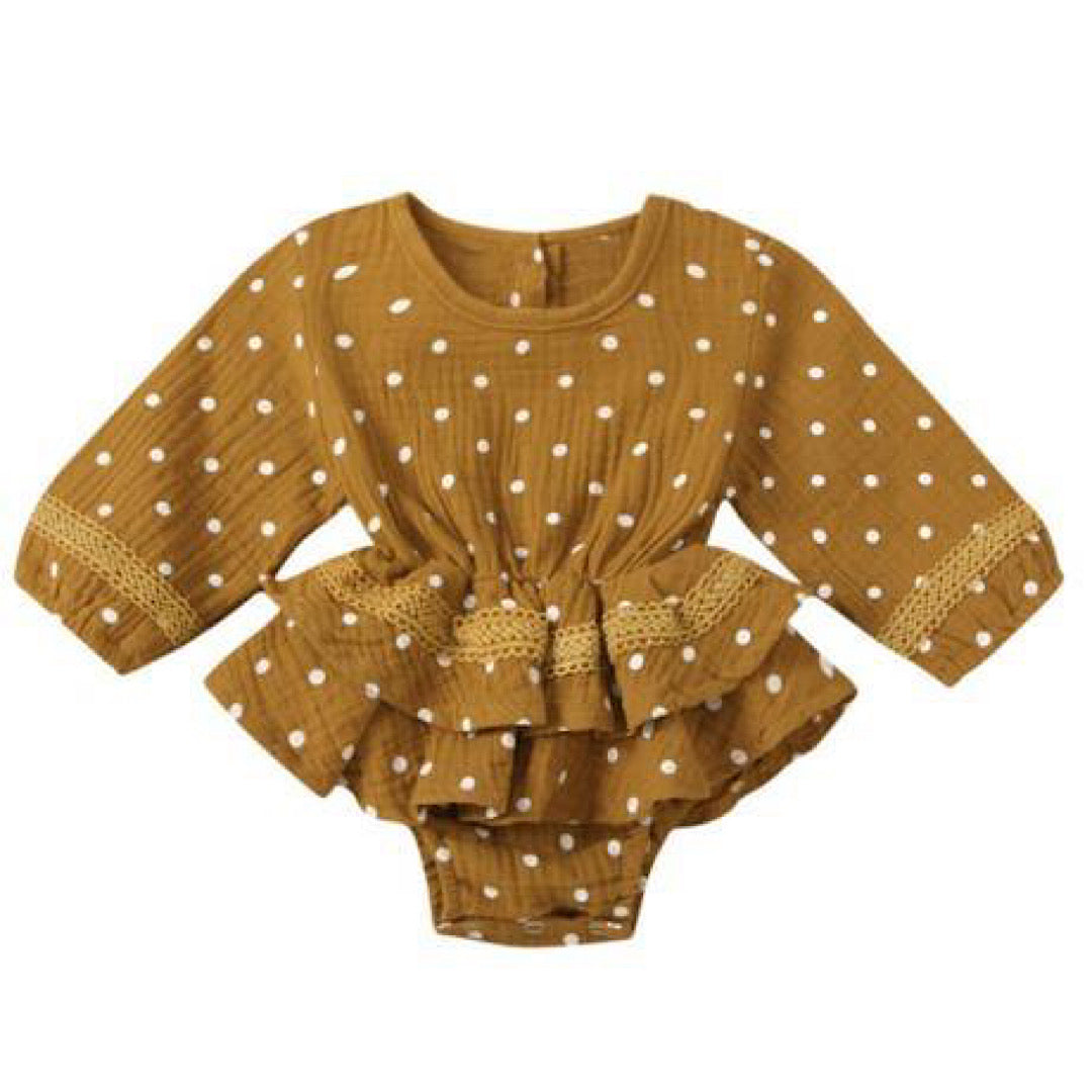 Mustard Polka Dot Flutter Romper