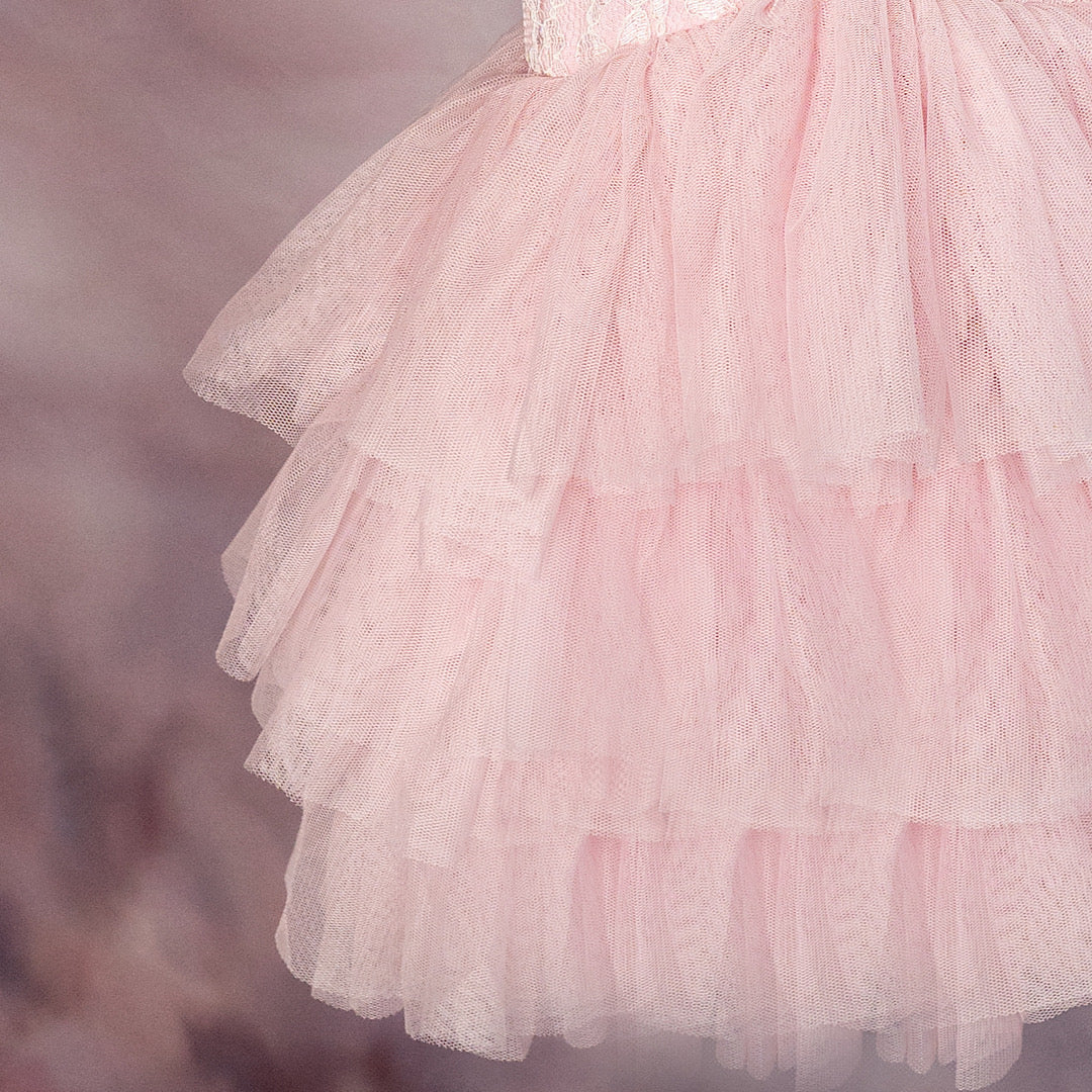 Lacey Pink Tulle First Birthday Dress - Lullaby Lane Couture