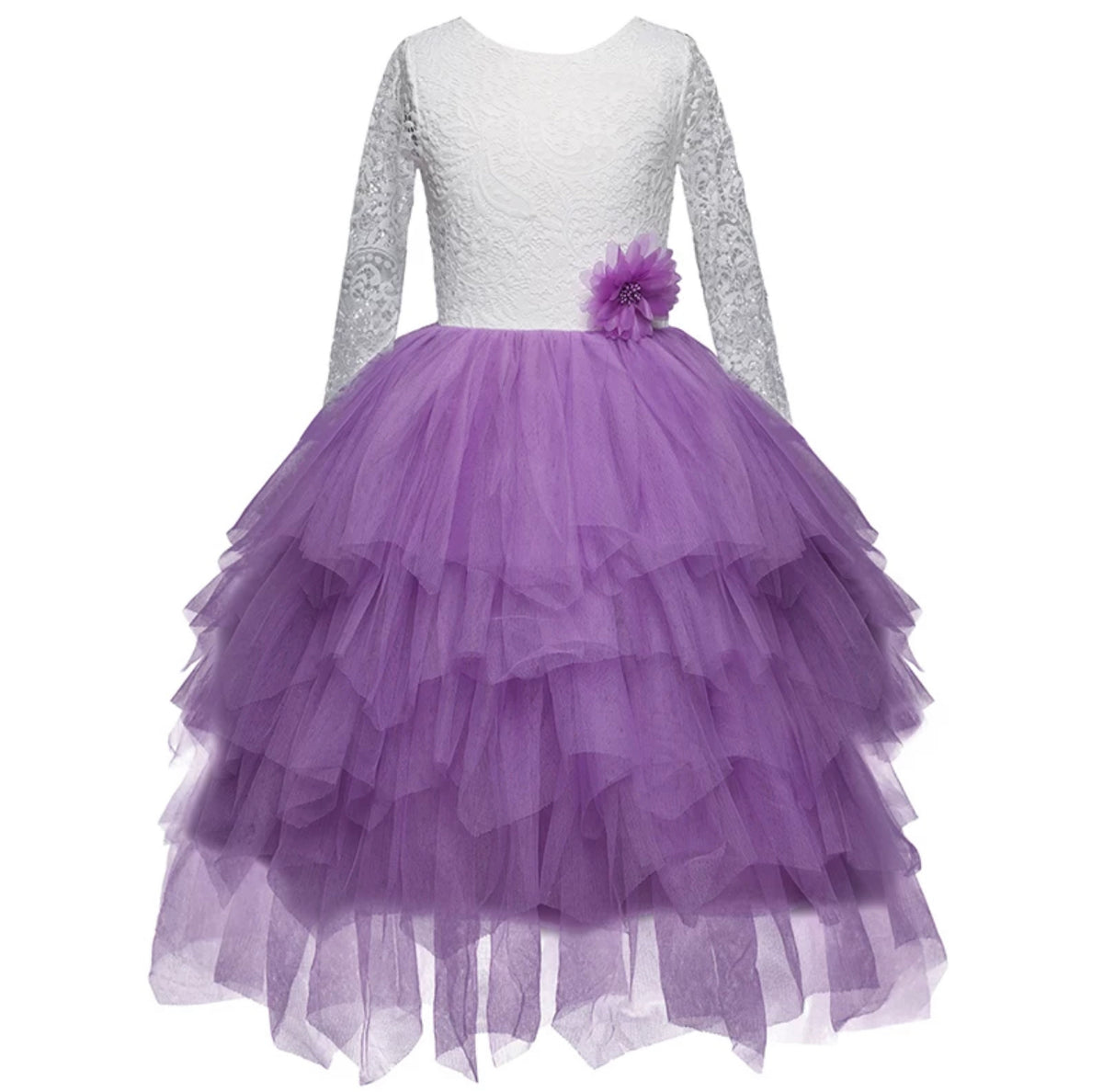 Purple Long Sleeved Lacey Tulle Dress