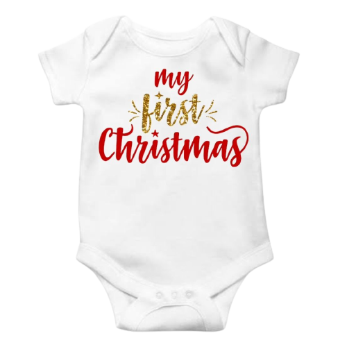 Glitter Red & Gold 1st Christmas Bodysuit 🎄 Lullaby Lane Design