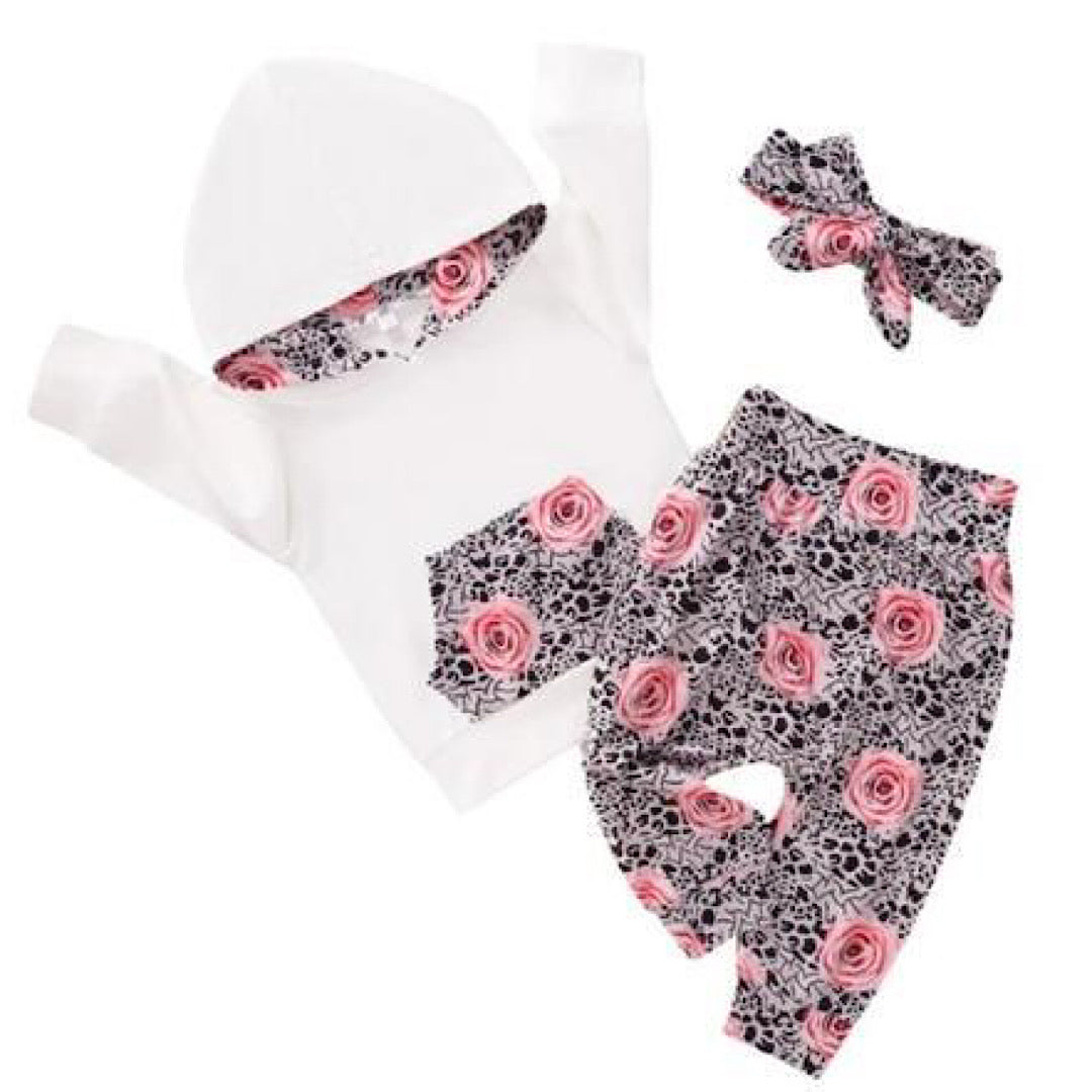 White & Grey Flower Love Jumper & Pants Winter Set