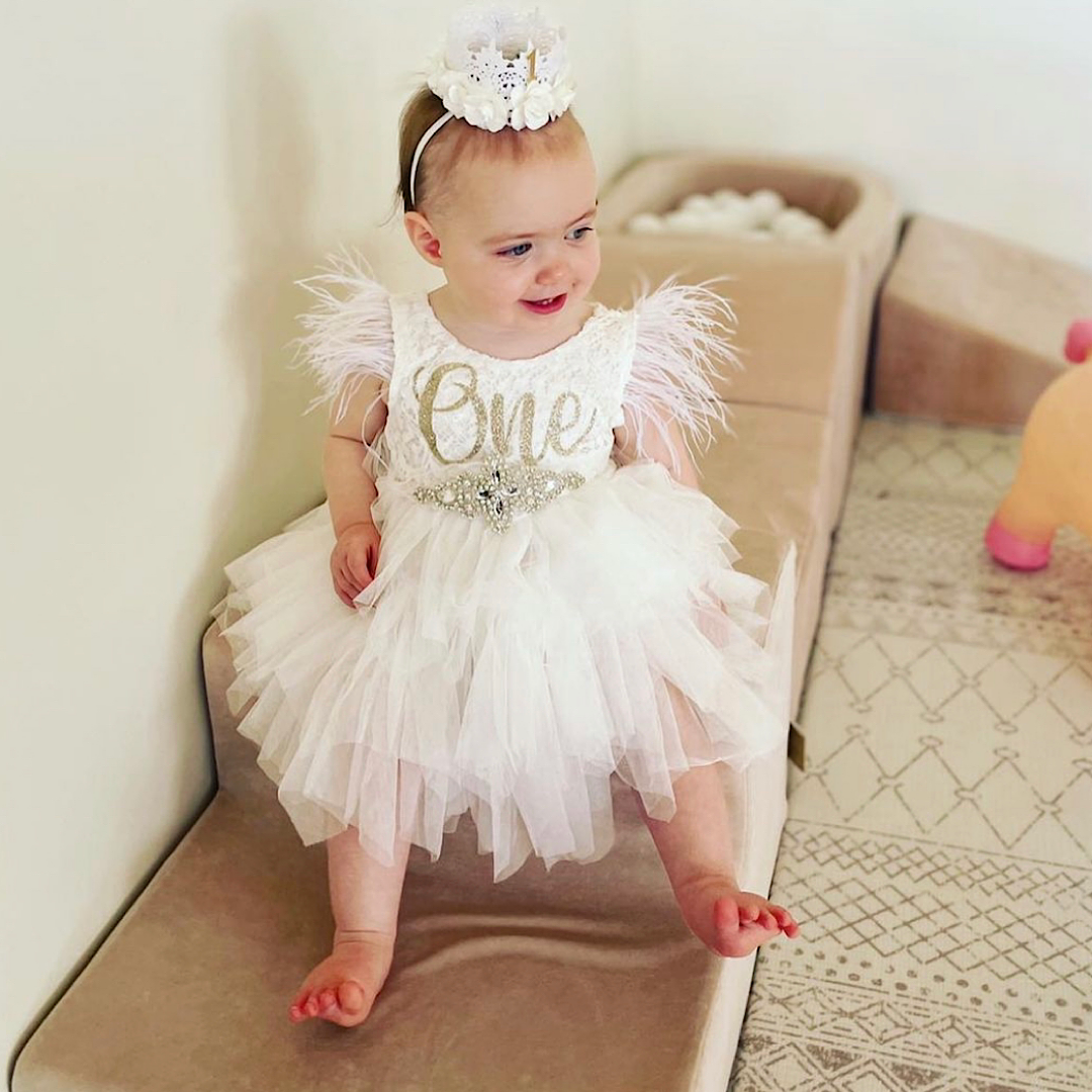 White Princess Tulle First Birthday Dress Lullaby Lane Couture Lullaby Lane Baby Boutique