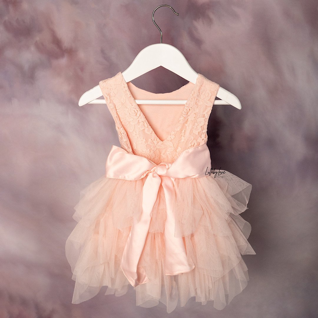 Peach Sash Tulle Dress