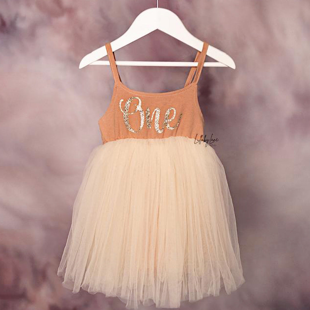 Tan & Ivory Tulle First Birthday Dress - Lullaby Lane Couture