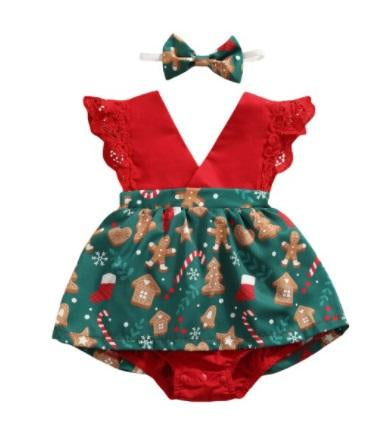 Gingerbread Christmas Romper + Headband