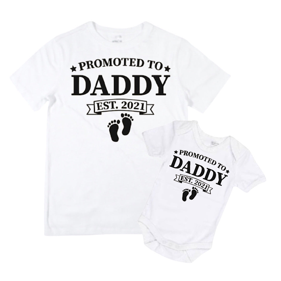 Promoted to Daddy 2021 - Matching Shirts - White