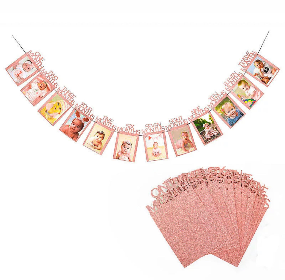 Rose Gold Photo First Birthday Milestones Banner