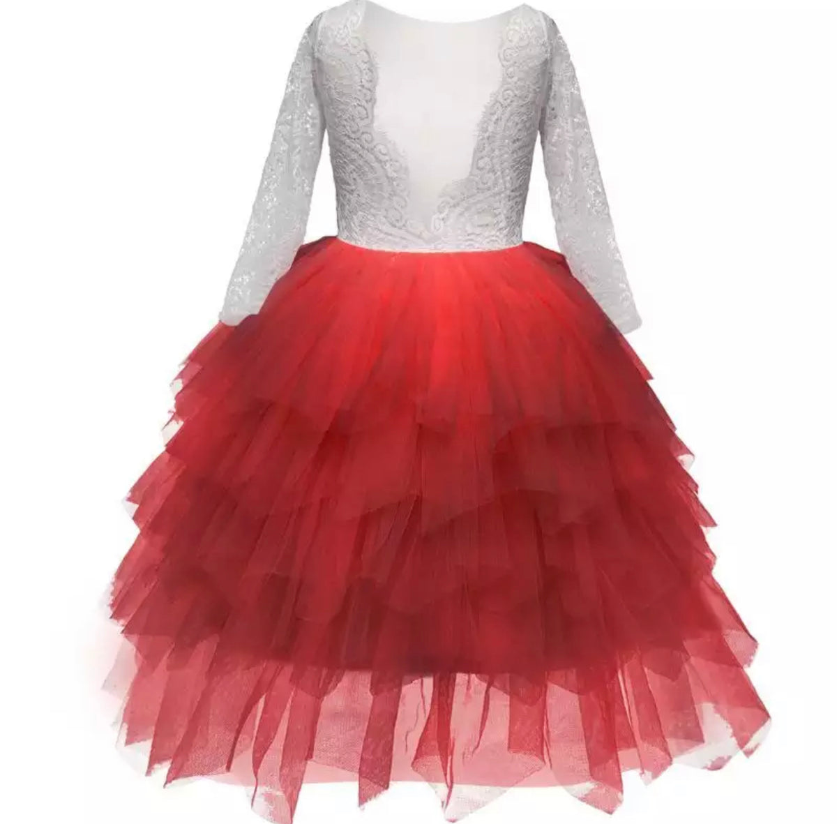 Red Long Sleeved Lacey Tulle Dress