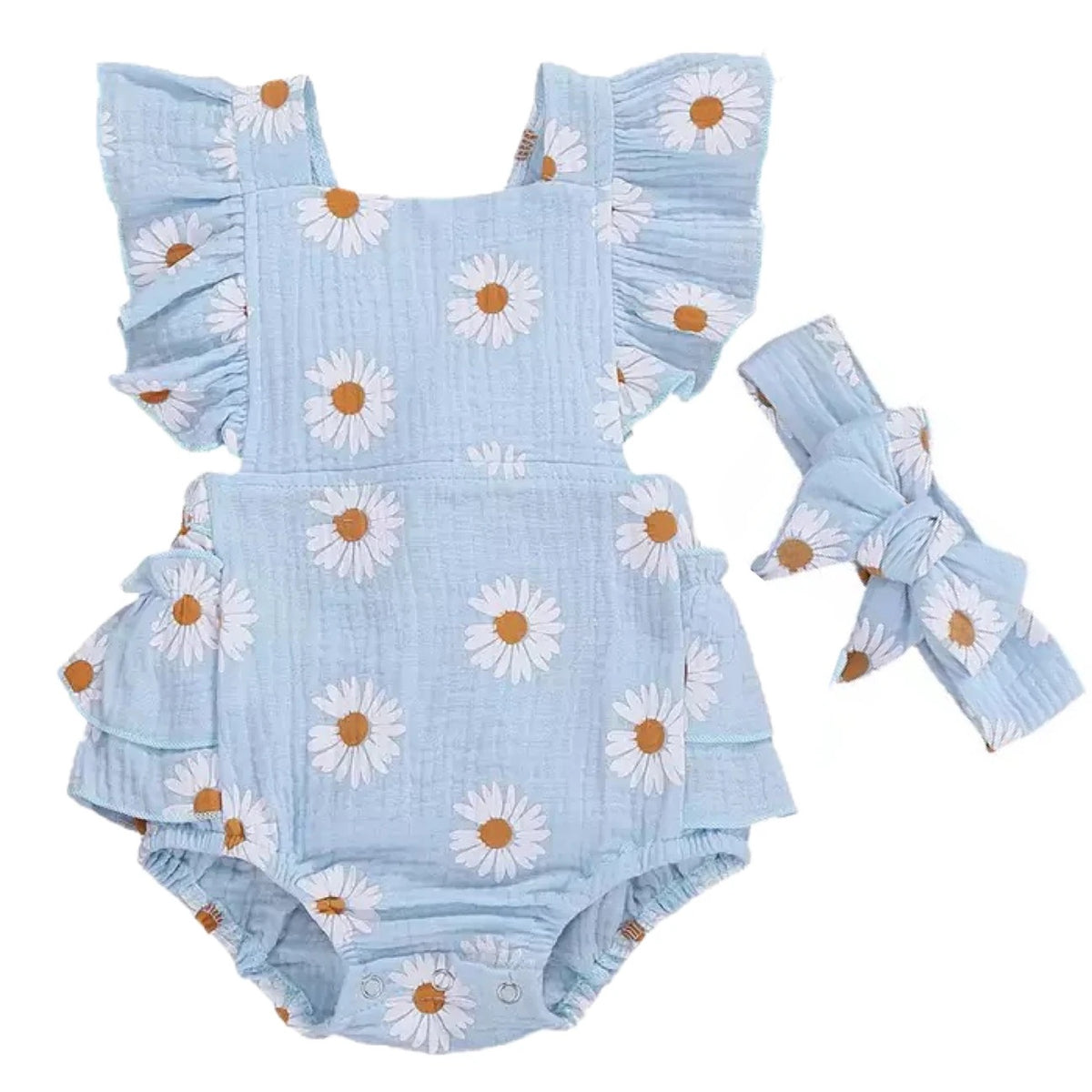 Blue Daisy Romper + Headband