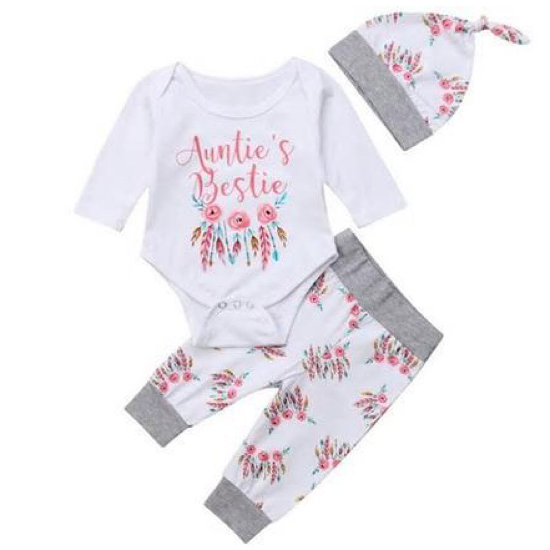 Auntie Bestie Floral Jumper & Pants Winter Set