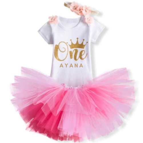 Pink Crown First Birthday Outfit