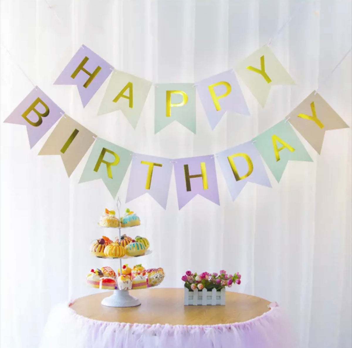 Pastal Happy Birthday Party Banner