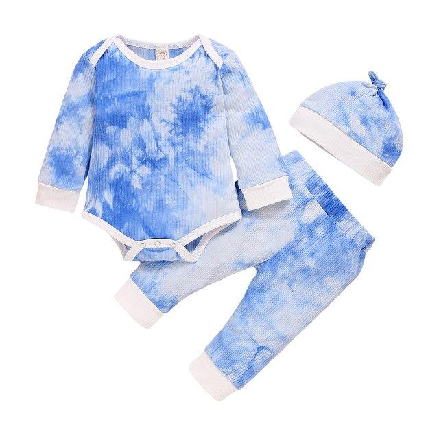 Sky Blue Tie-Dye Beanie, Bodysuit & Tracksuit Pants Set