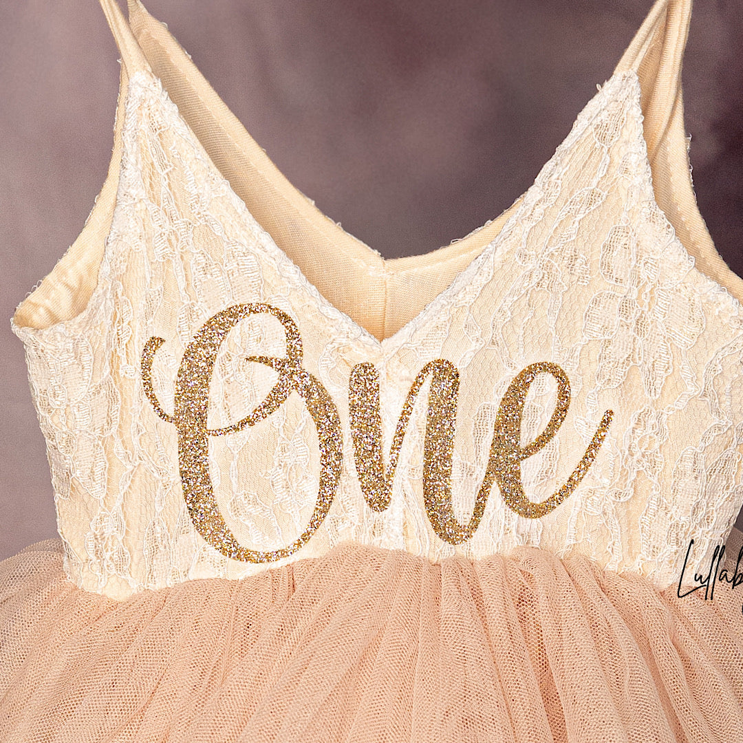 Lacey Peach First Birthday Tulle Dress - Lullaby Lane Couture