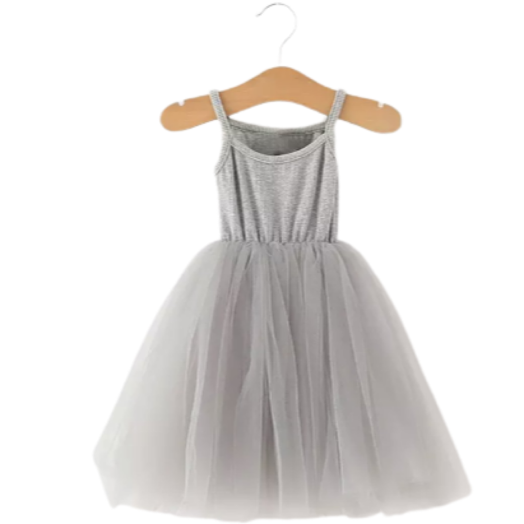 Simple Dusty Grey Tulle Dress