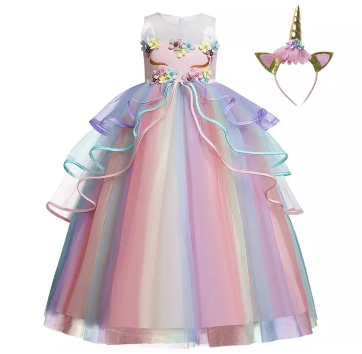 Dark Pastel Unicorn Tulle Dress + Unicorn Headband