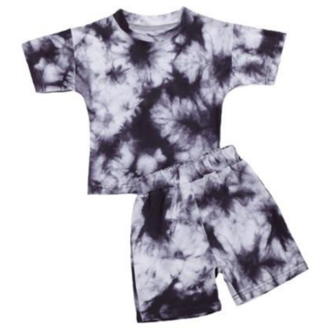 Midnight Black Tie-Dye Tee & Shorts Set