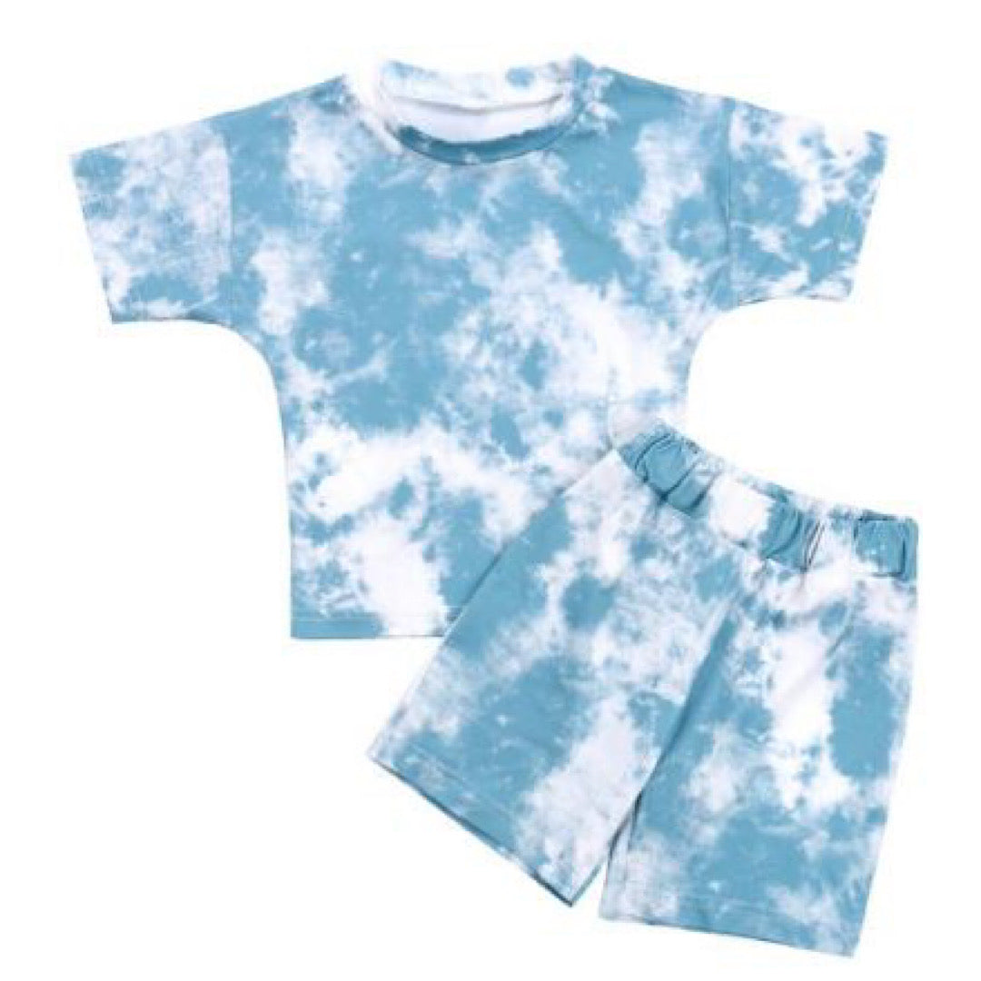 Sky Blue Tie-Dye Tee & Shorts Set