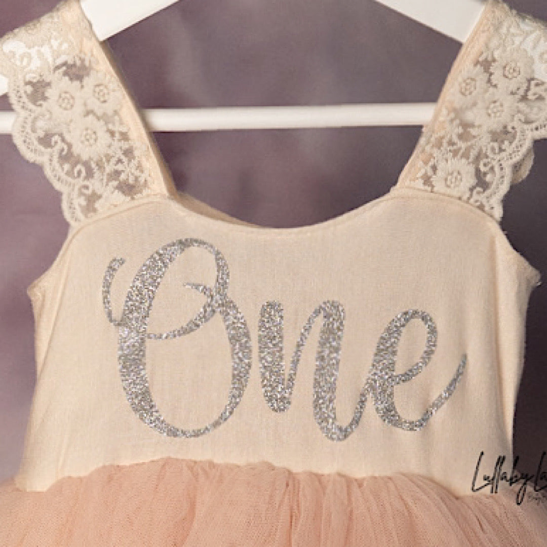 Peach Lace First Birthday Tulle Dress - Lullaby Lane Couture