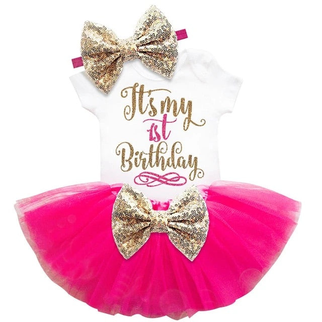 Pink 1st Birthday Bodysuit. Missing Headband  & Skirt