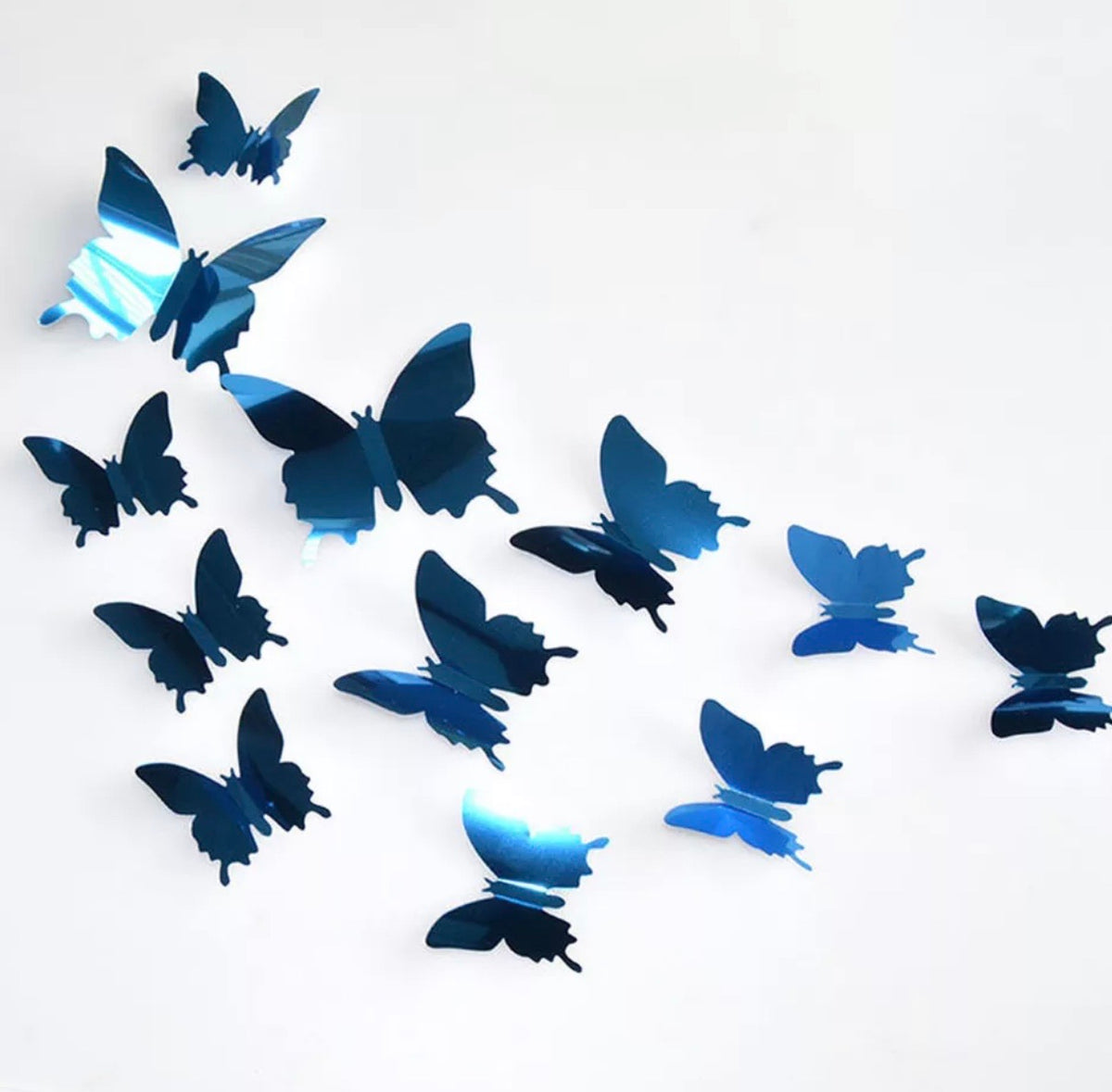 Blue Metallic Butterfly Wall Stickers (Set of 12)