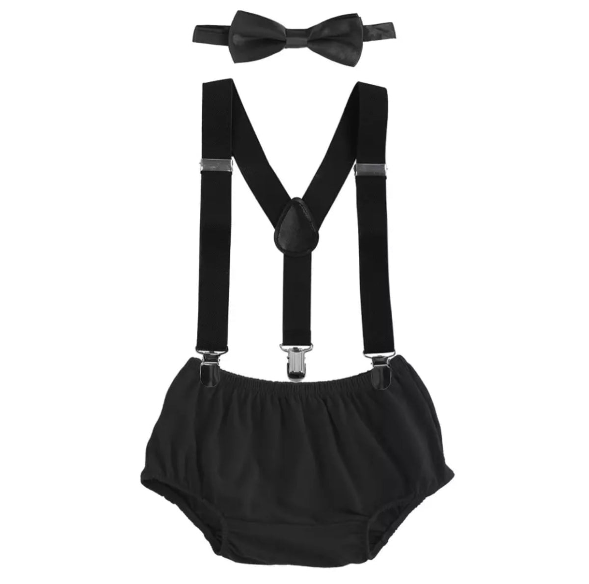 Black Suspenders, Shorts & Bowtie Set - Lullaby Lane Designs