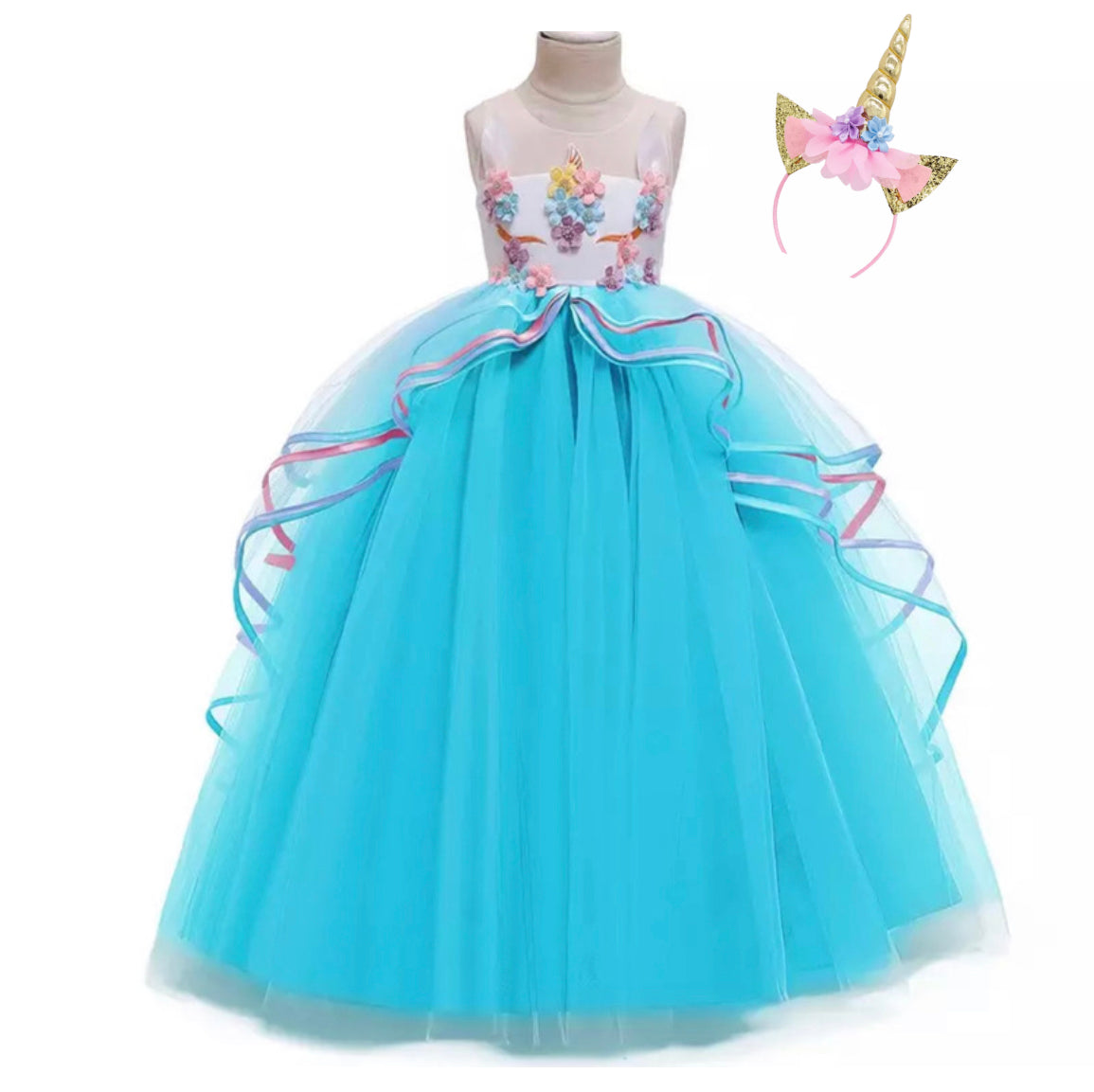 Unicorn Blue Tulle Dress + Unicorn Headband