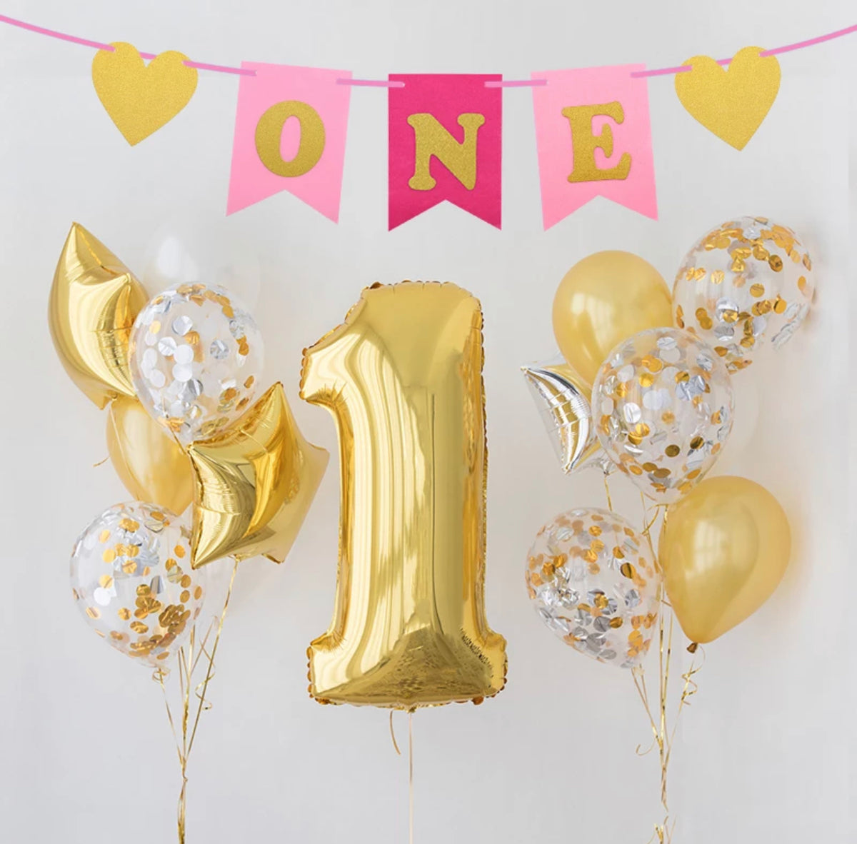 Pink and Gold ONE Party Banner
