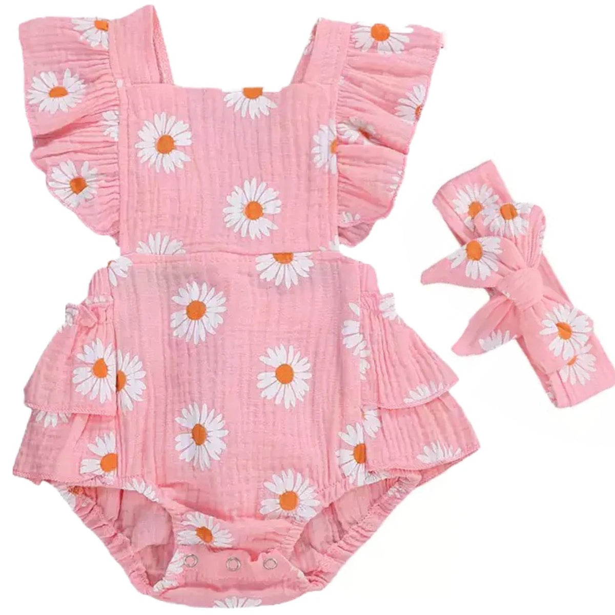 Pink Daisy Romper + Headband