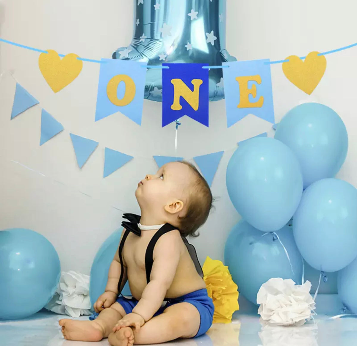 Blue and Gold ONE Party Banner