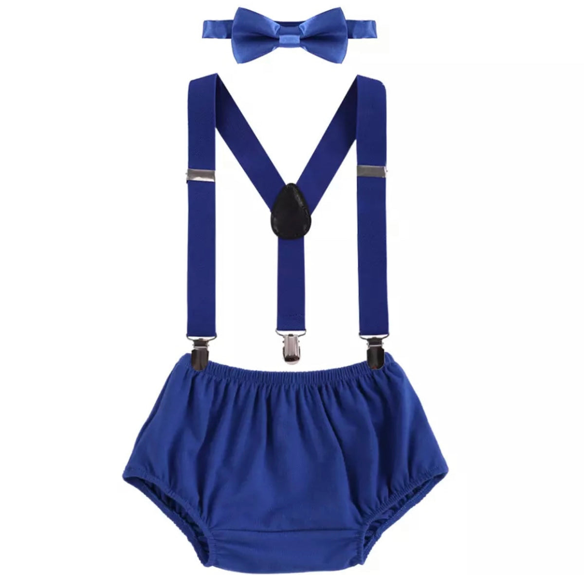 Blue Suspenders, Shorts & Bowtie Set - Lullaby Lane Designs