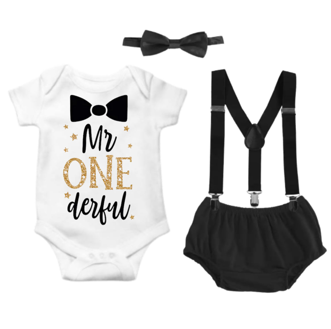 Black & Gold Mr ONEderful Boys First Birthday Set - Lullaby Lane Designs