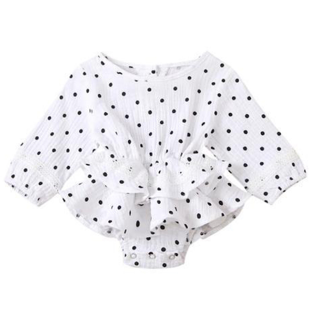 White & Black Polka Dot Flutter Romper