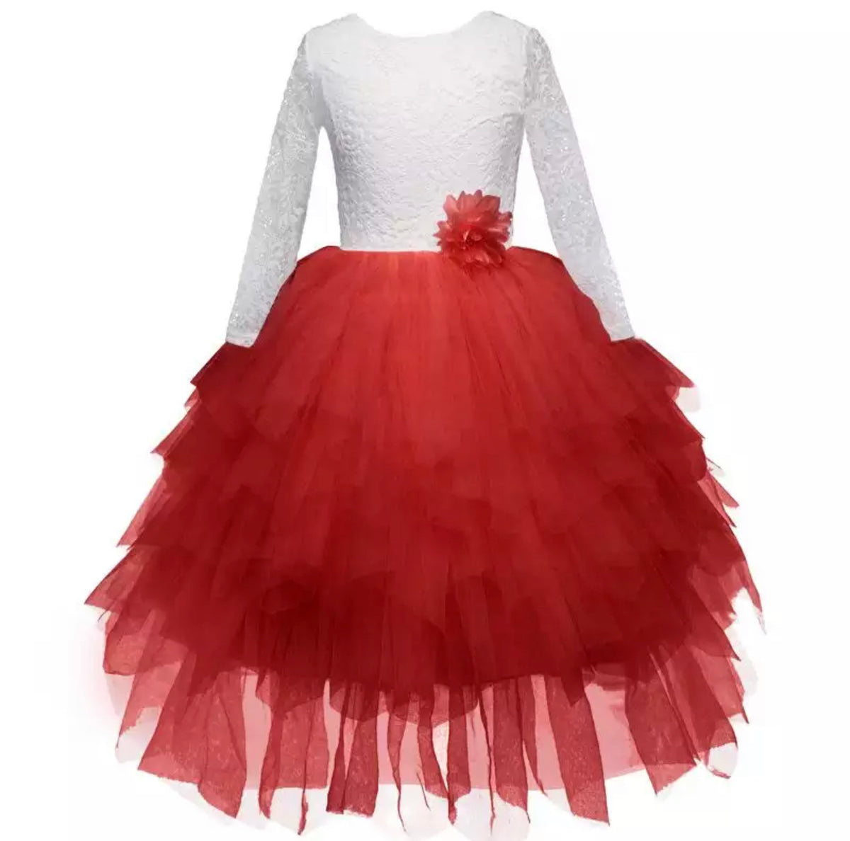 Red Long Sleeved Lacey Tulle Dress