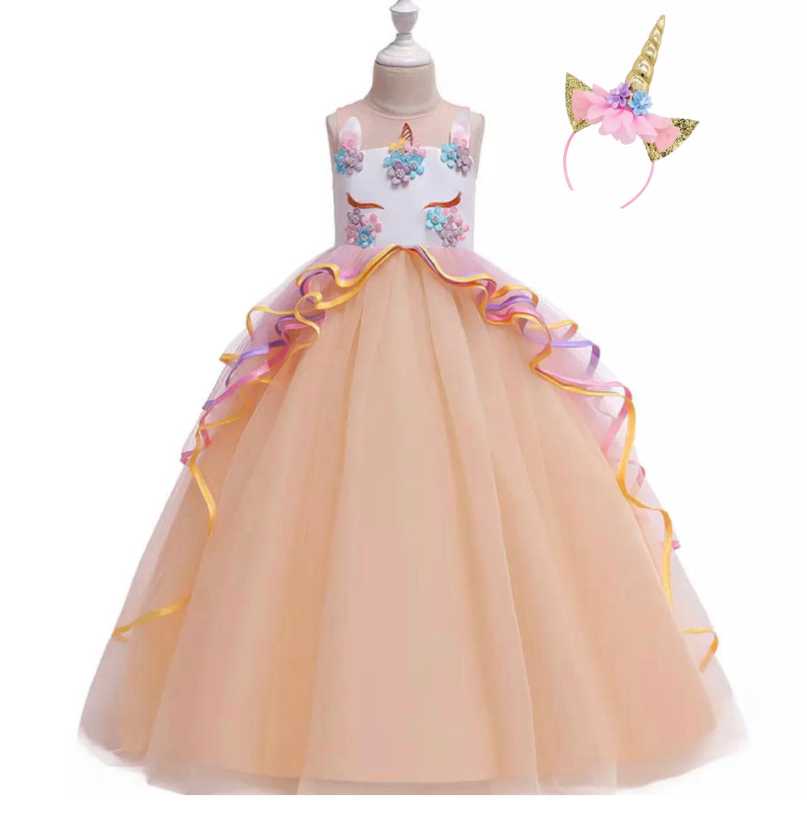 Unicorn Peach Tulle Dress + Unicorn Headband