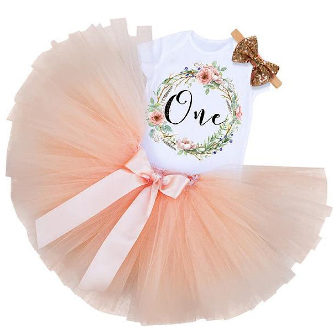 Peach Flower Birthday Dress