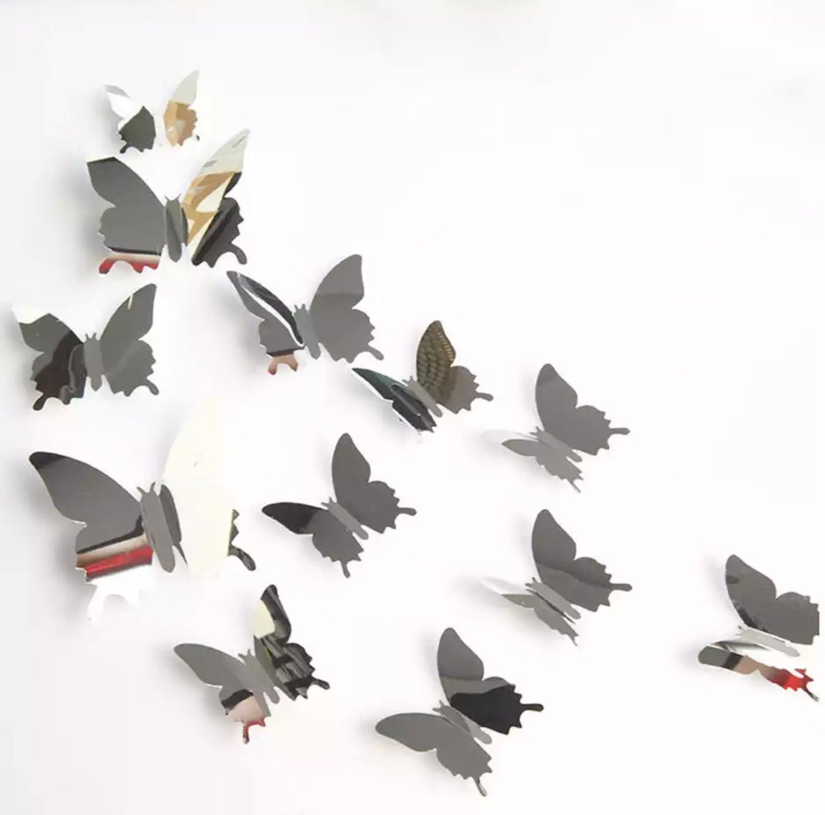 Silver Metallic Butterfly Wall Stickers (Set of 12)