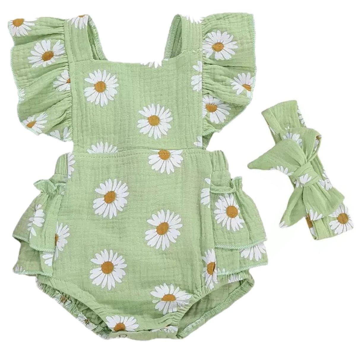 Mint Daisy Romper + Headband