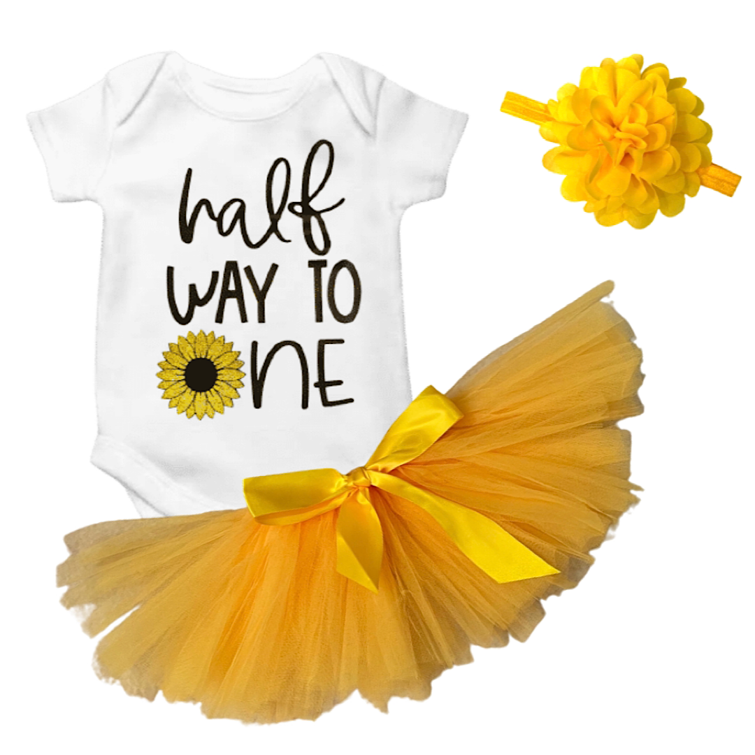 White Sunflower Half Birthday Birthday Set